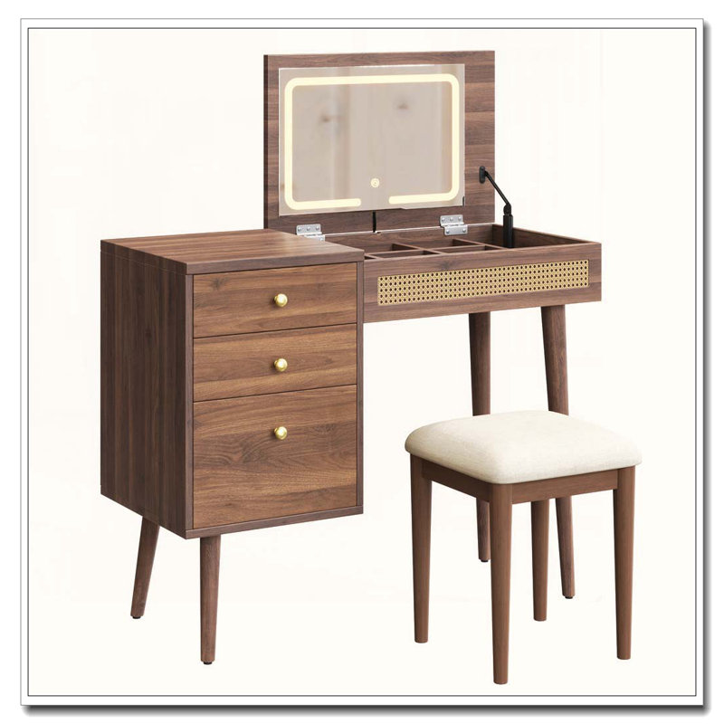 39" Retro Bohemian Vanity Set with LED Mirror