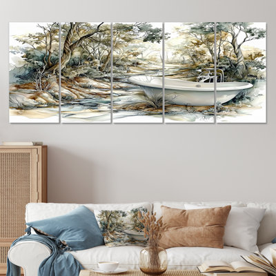 «Green and Brown Forest Bath Retreat», ensemble d'art mural de salle de bain