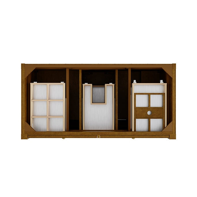Bellshire 120" W Dual Vanity Set with 24" Make-Up Counter w/ FreePower Wireless Charger, Eternal Jasmine Pearl, Honey Oak