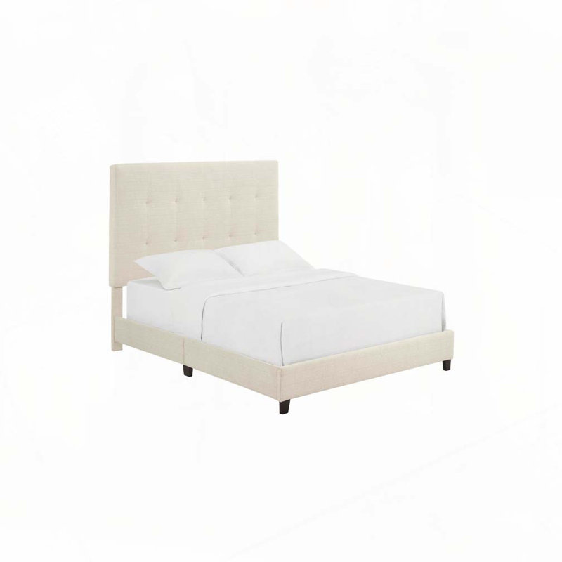 Lit plateforme tapissier touffeté, Beige