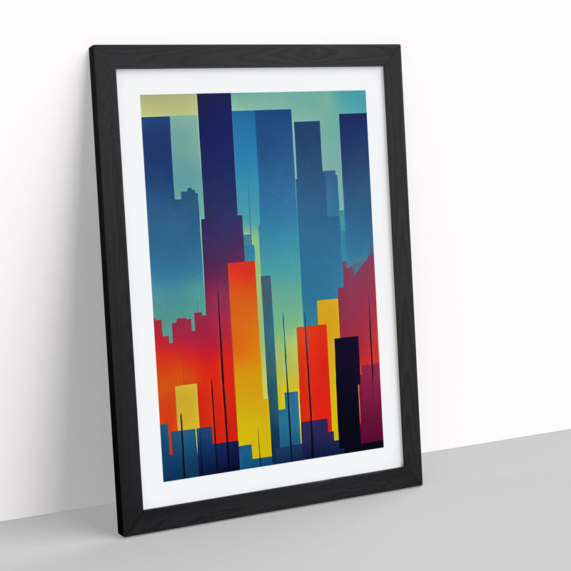 XV1022-2505X Irresistible City Skyline Abstract - Single Picture Frame Print, Black, 64cm H x 46cm W