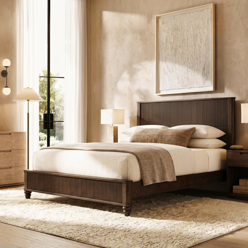 Dakota Platform Bed with Tall Headboard, Walnut, Queen
