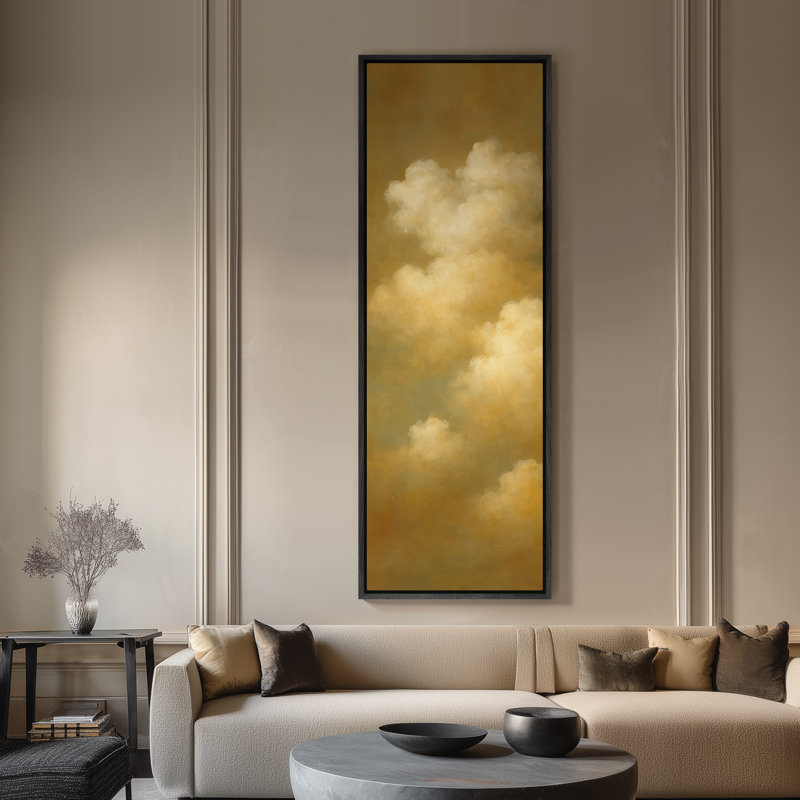 Grande art mural encadré sur toile - Ambre chaleureux et empreintes de ciel crème - 60 po x 20 po, H 60 po x l 20 po, Noir