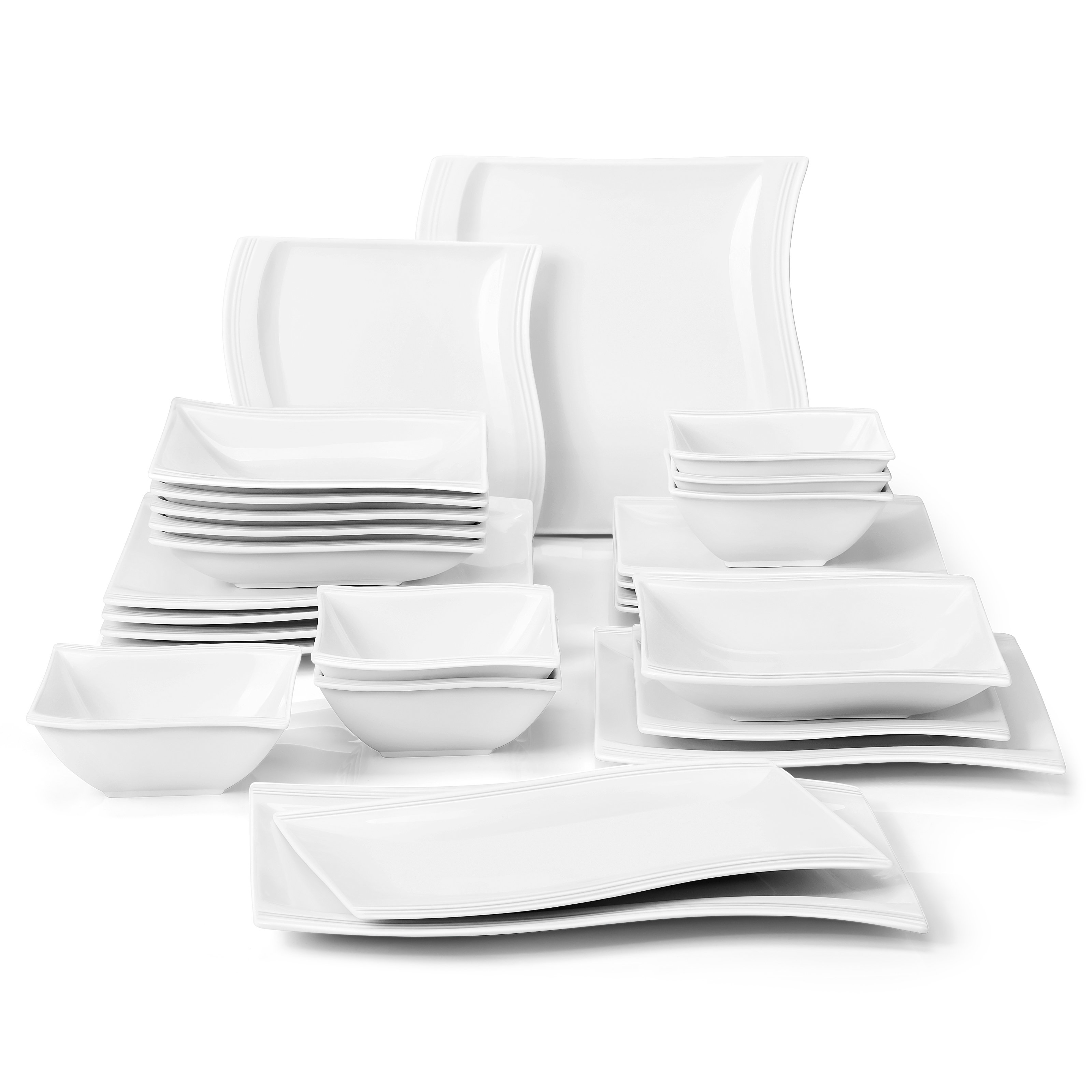 MALACASA Dishes Set for 4, 16 Piece Bone China White Plates and