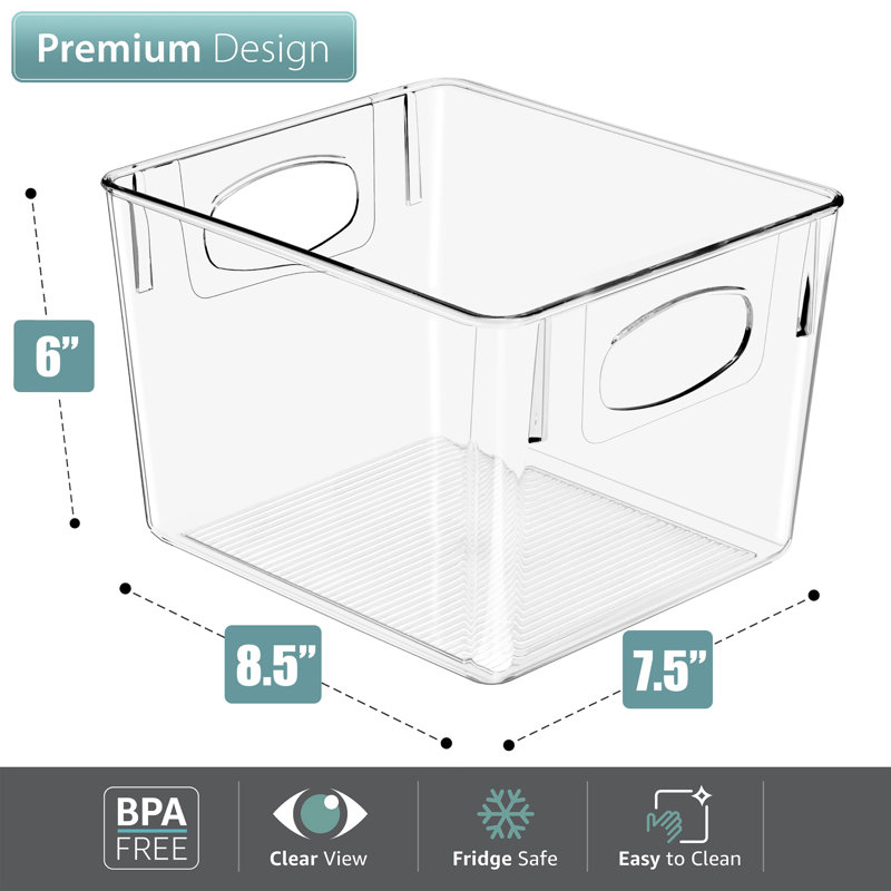 Rebrilliant 4 Pack Medium Storage Bins Clear Plastic Organizer Container Holders with Handles for Bathroom, Laundry, Kitchen, and Pantry