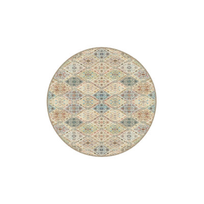 Cream Diamond Toned Modern Themed Patterned Decorative Machine Washable Rug