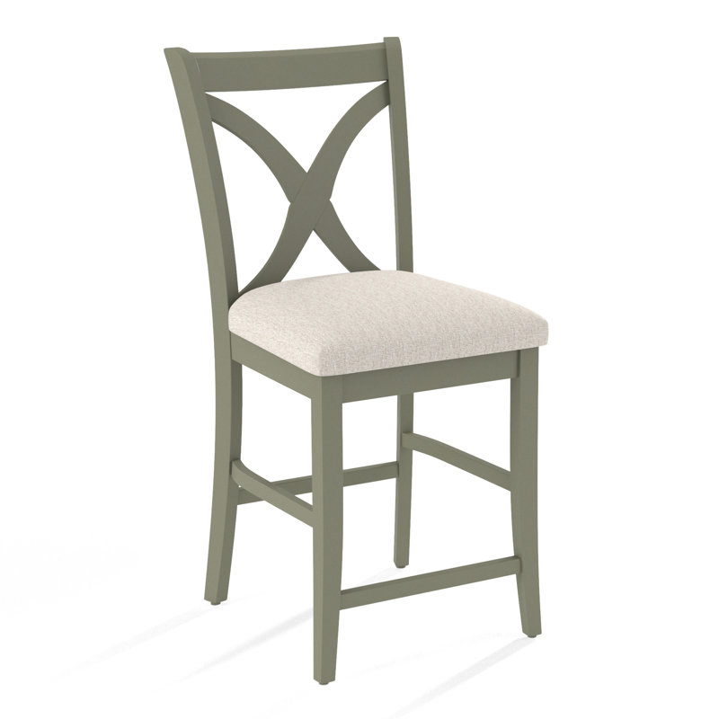 Hues Upholstered Stool with Solid Wood Frame, Vanilla Crypton Performance; 0822-91, Sea Glass Finish