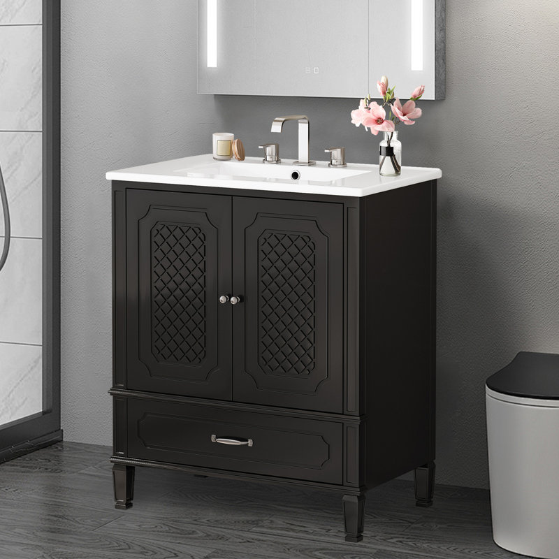 Armoire de meuble-lavabo 30 po avec lavabo en céramique, Noir