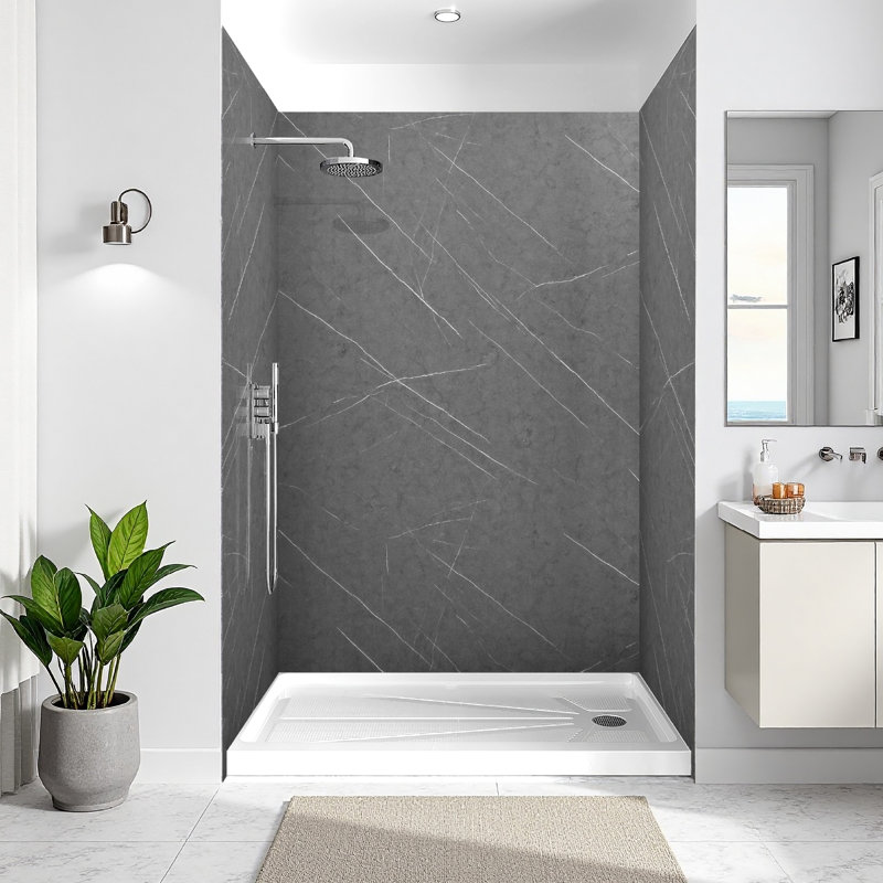 Ensemble de 3 panneaux de douche 36 po x 36 po x 96 po H 36 po, Gris marbre