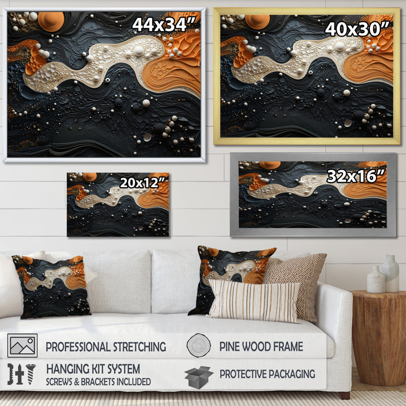 «Blue White Tranquil Waters III - Abstract Botanicals», art mural sur toile, Cadre flottant noir