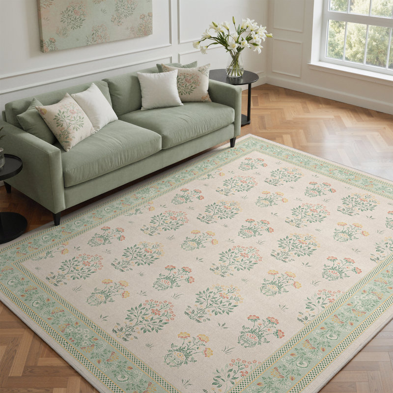 Tapis oriental oriental vert lavable à la machine lavable à la machine, Rectangulaire 8 pi x 10 pi, Vert