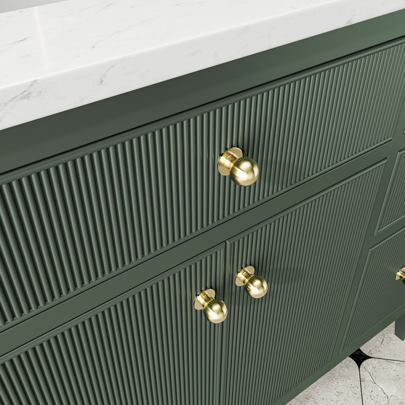 Fully Assembled 48'' Freestanding Single Sink Bathroom Vanity With Solid Wood Construction And Engineered Marble Top, Green