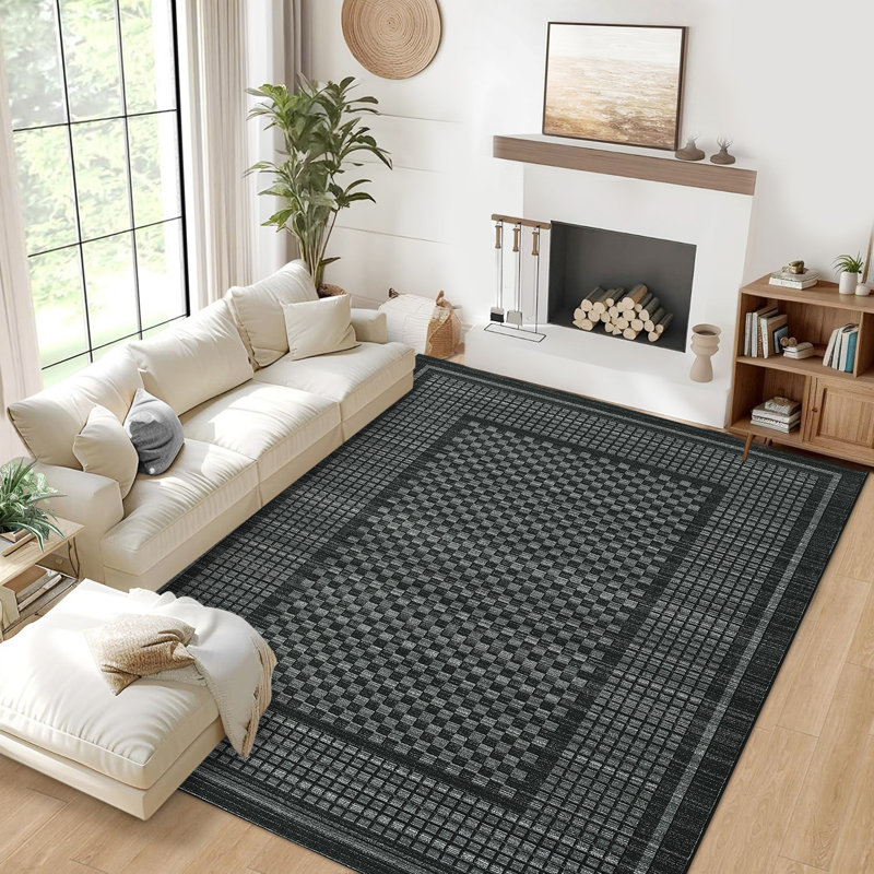 Area Rugs for Living Room Modern Bordered Washable Living Room Rugs Non Slip Geometric Large Carpet Stain Resistant Foldable Floor Low Pile Carpet for Home Decor