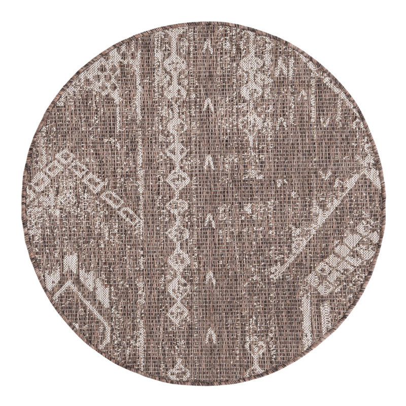 Tapis intérieur / extérieur brun / brun clair en polypropylène tissé à la machine 9 pi 10 po x 13 pi Brison, Rond 3 pi 3 po