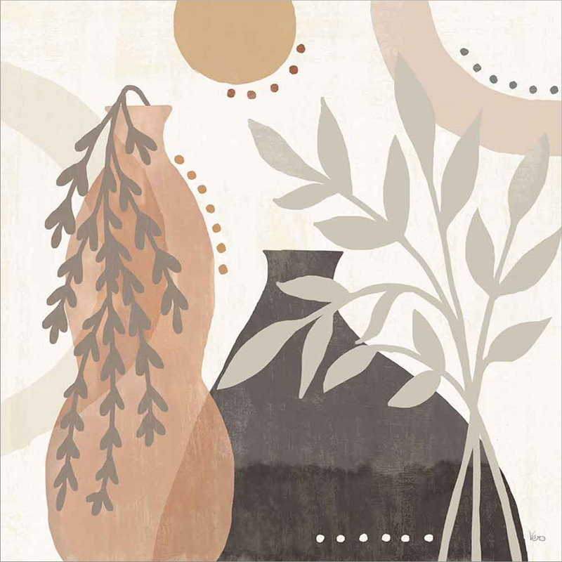 Botanical Neutral Canvas Art with Nutmeg Sides, 12 x 12