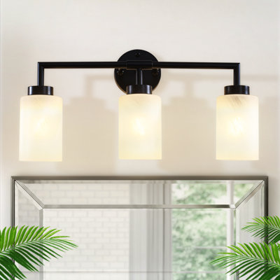 3-light 22.4'' Black Modern Bathroom Vanity Light Over Mirror With Frosted White Glass Shades for Bathroom, Hallway, Bedroom