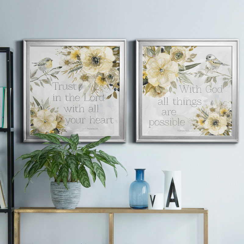 «Sunny Scriptures I», art textuel sur toile 2 pièces, Cadre argenté, H 34,5 po x l 69 po x P 1,5 po