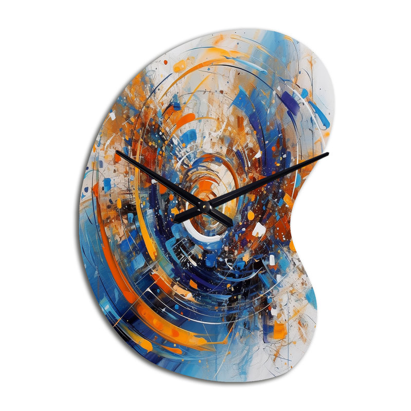 «Blue and Orange Space - Asymmetrique surréalisme paysage horloge en métal, forme unique horloge en métal, Petit