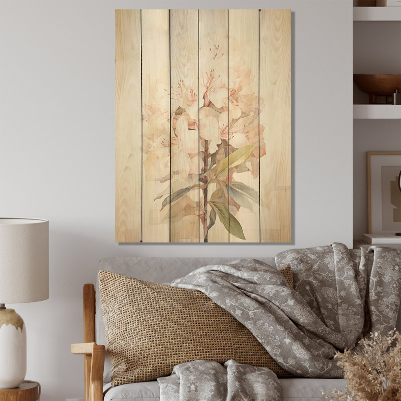 Rhododendron sobre sobre I - Art sur bois de pin rhododendron naturel, H 20 po x l 10 po
