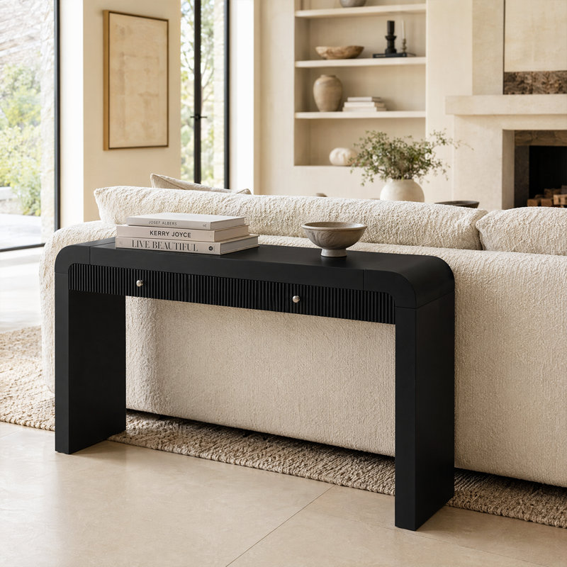 Console Rustic Charm avec tiroir cannelé et pieds réglables - parfait pour le décor du salon, Noir