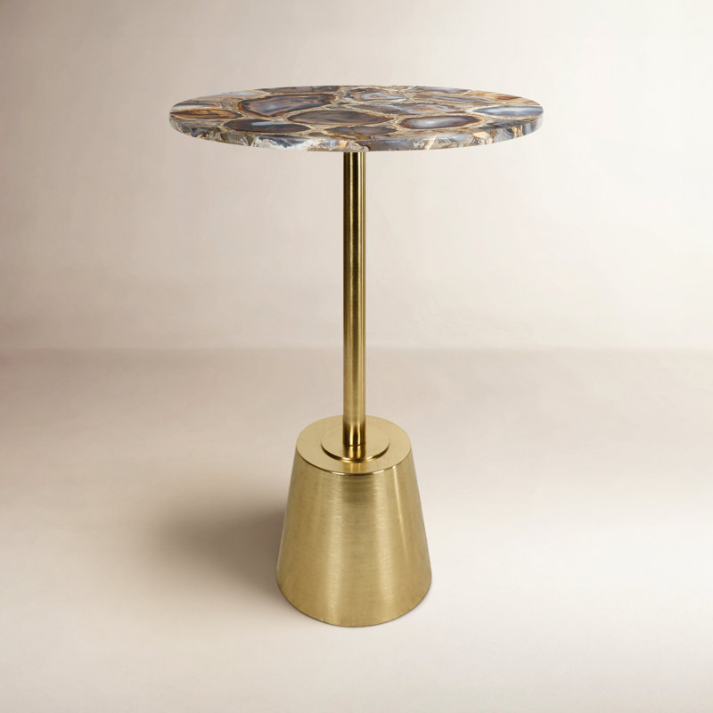 Cemil Marble Top End Table, 23.25" H x 14" W x 14" D, Gold, Black