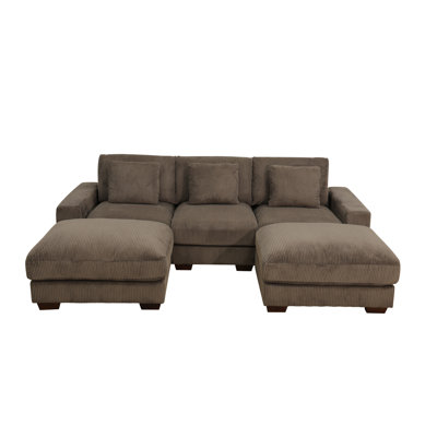 Sydnea 6-Piece 123" Wide Premium Corduroy Reversible Living Room Modular Sectional Sofa with Ottoman