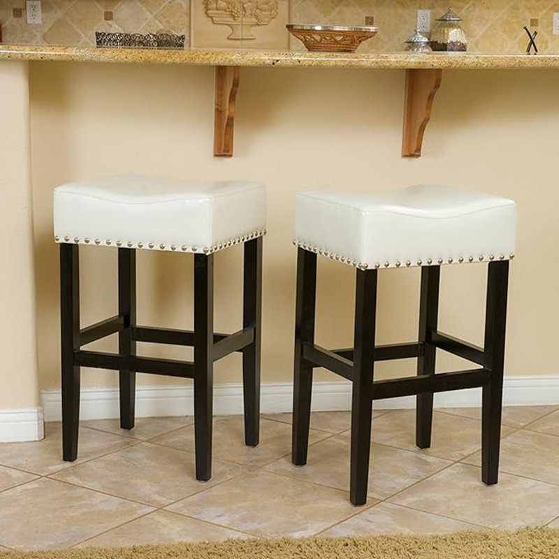 Tabouret de comptoir 30 po en cuir sans dossier (ensemble de 2), Ivoire ivoire