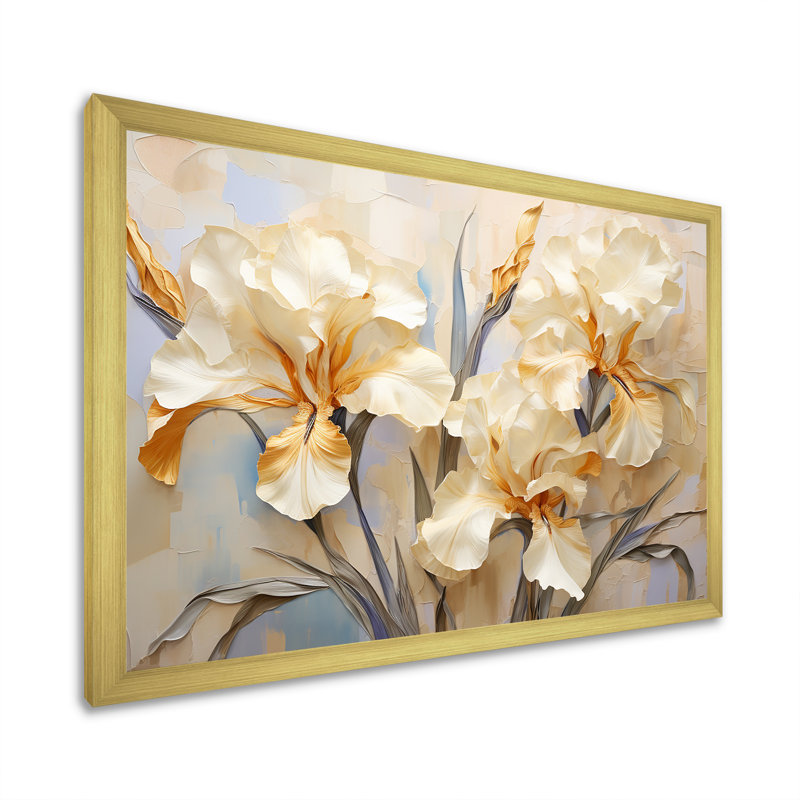 Minimalisme sérénade d'Iris II sur toile, Cadre doré simple, H 34 po x l 44 po x P 1,5 po