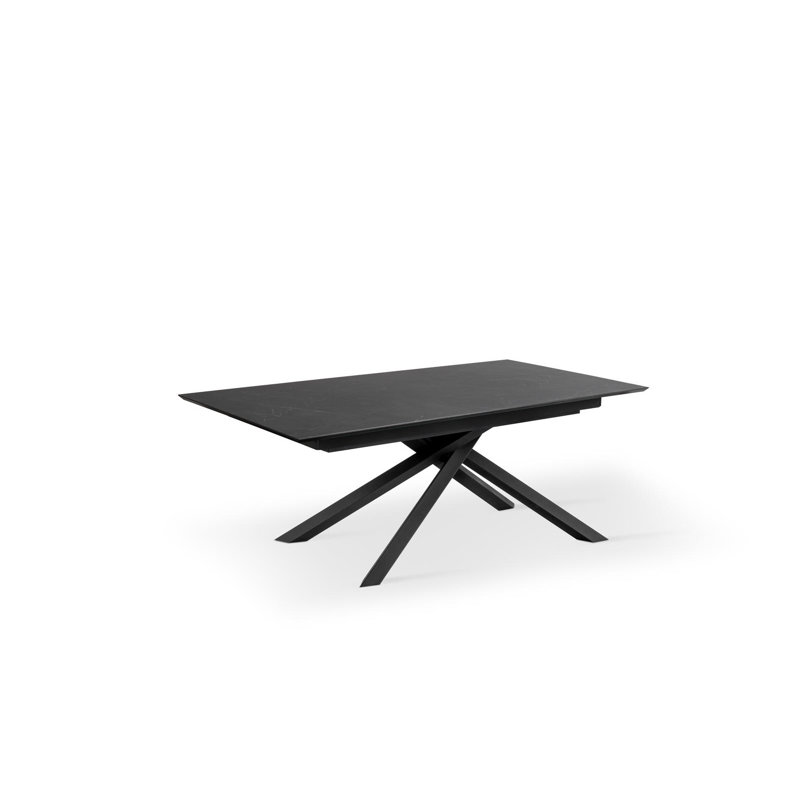 Daimyan Extendable Oak Metal Base Dining Table, Black, Black