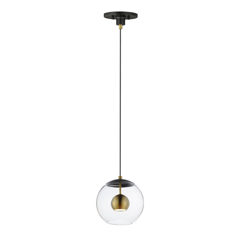 Luminaire suspendu en laiton vieilli 1 lumière noir / naturel, H 9,75 po x l 9 po x P 9 po