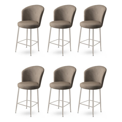 Ensemble de tabourets de bar modernes (6 pièces), gris et chrome, 18,1 po x 42,1 po x 15,7 po | Structure 100% métal, tissu frontal, hauteur de dossier 14,6 po, hauteur de siège 27,6 po | Conception élégante et durable pour une utilisation à la maison et à l'accueil