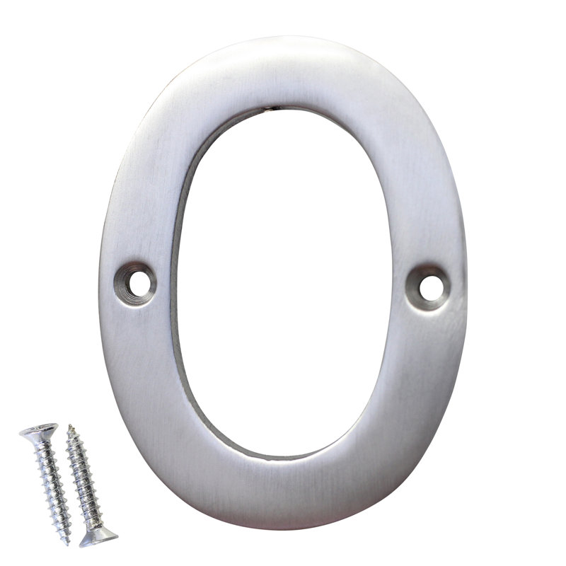 Numéro de maison laiton à fixation en surface, H 3 po, Chrome brossé, 0