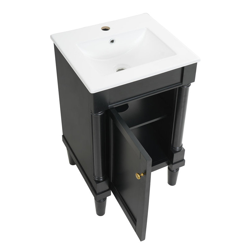 Petit meuble-lavabo de luxe 18 po, Noir, Doré