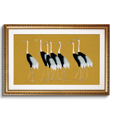 Gold Framed Large Wall Art Canvas Print Home Decor, Vintage Cranes Wall Art for Living Room, Animal Oil Painting Picture, Farmhouse Aesthetic Bathroom Bedroom Decor Seven Cranes 24x36in