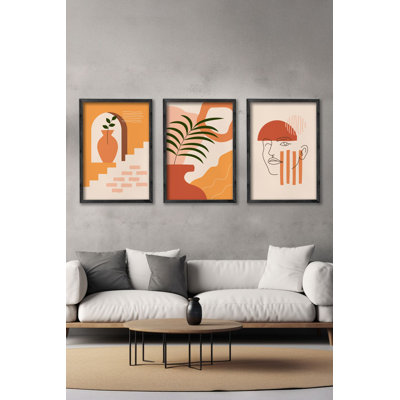 Ensemble de 3 panneaux décoratifs élégants en bois aggloméré, cadre en bois massif, 13,4 x 19,3 x 0,6 pouces | Œuvre d'art 100% MDF avec impression numérique | Parfait pour le salon, la chambre à coucher et le bureau, design élégant et moderne