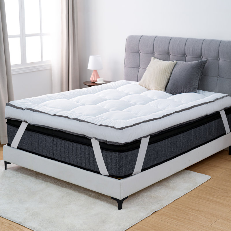 Jibberding 4" Plush Down Alternative Mattress Topper, Pillow Top Mattress Pad with Elastic Straps, OEKO-TEX® Certified, White