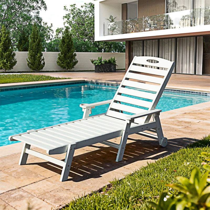 Chaise longue d'extérieur avec dossier inclinable, Blanc