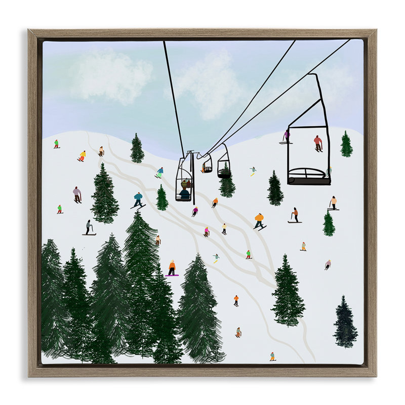 «Ski Lift & Slopes» par Ashley Singleton, H 18 po x l 18 po, Cadre flottant orme Montalcino