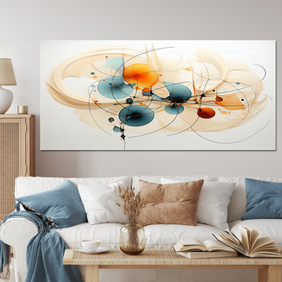 Teal Orange Line Art Conceptual Abstracts II - Art mural