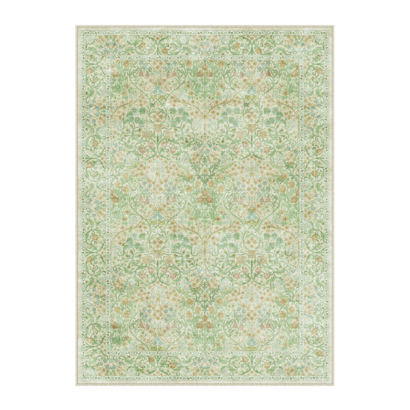 Machine Washable Vintage Floral Area Rug With Non-Slip Backing, Rectangle 5' x 7'