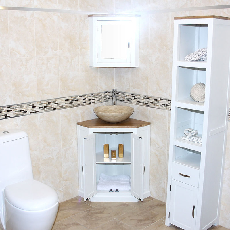 Andrina 550 mm Freestanding Single Vanity with Vessel Stone Basin, Travertine, White