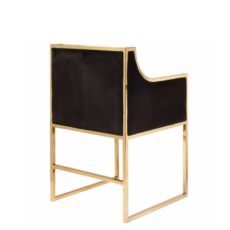 Chaise avec accoudoirs en velours Kusta, Noir et or