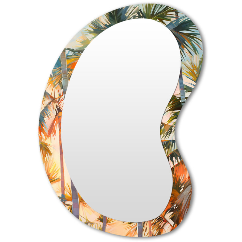 Caidee Palm Trees Romantic Impression I - miroir décoratif asymétrique jaune, miroir mural traditionnel de forme unique, impression d'art en métal