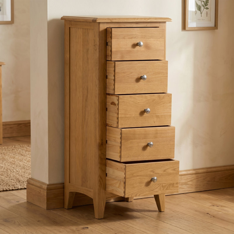 Censu Oak 5 Drawer Narrow Chest
