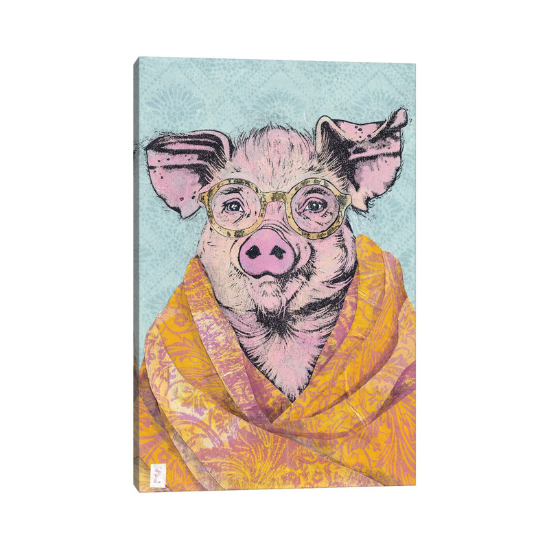 Pig In A Cashmere Shawl by Sharlene Loomis - Gallery-Wrapped Canvas Giclée on Canvas, Wrapped Canvas, 20.32 cm H x 30.48 cm W