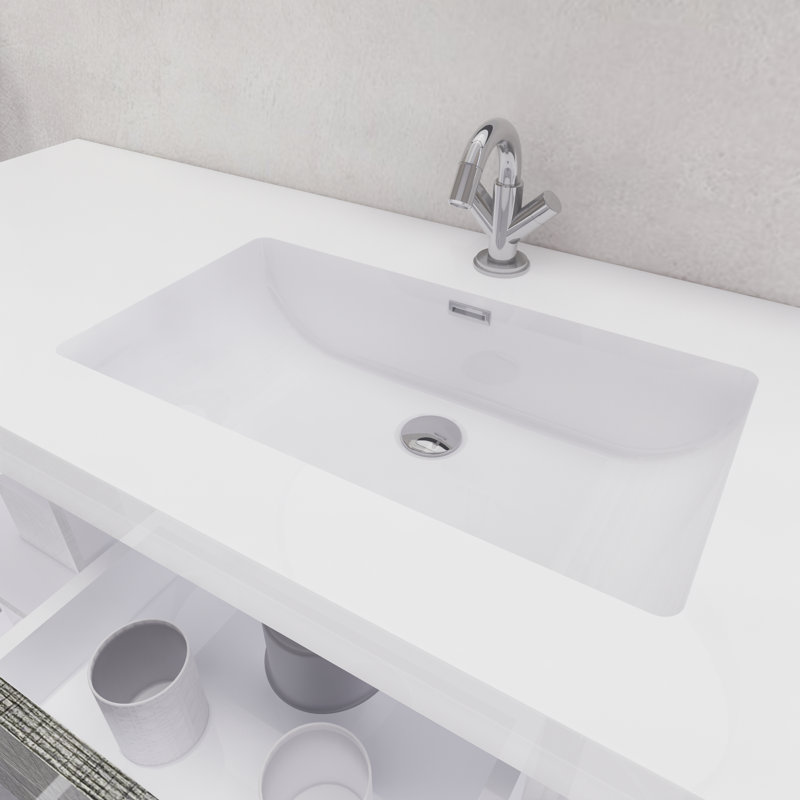 Ensemble de meuble-lavabo à simple cuve 60 "60", Blanc lustré/ bois de frêne gris
