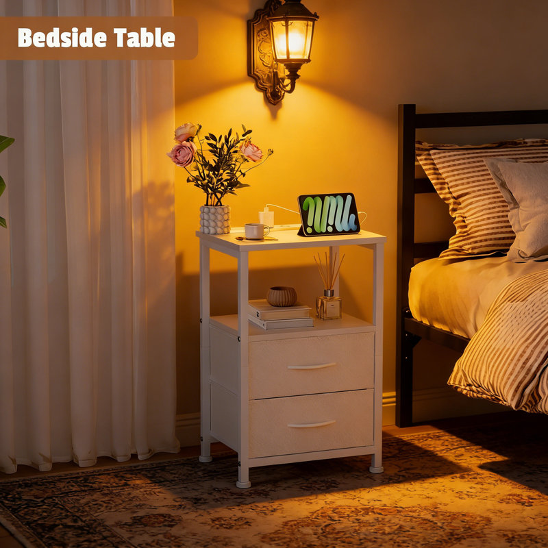 40cm W Metal Bedside Table, White
