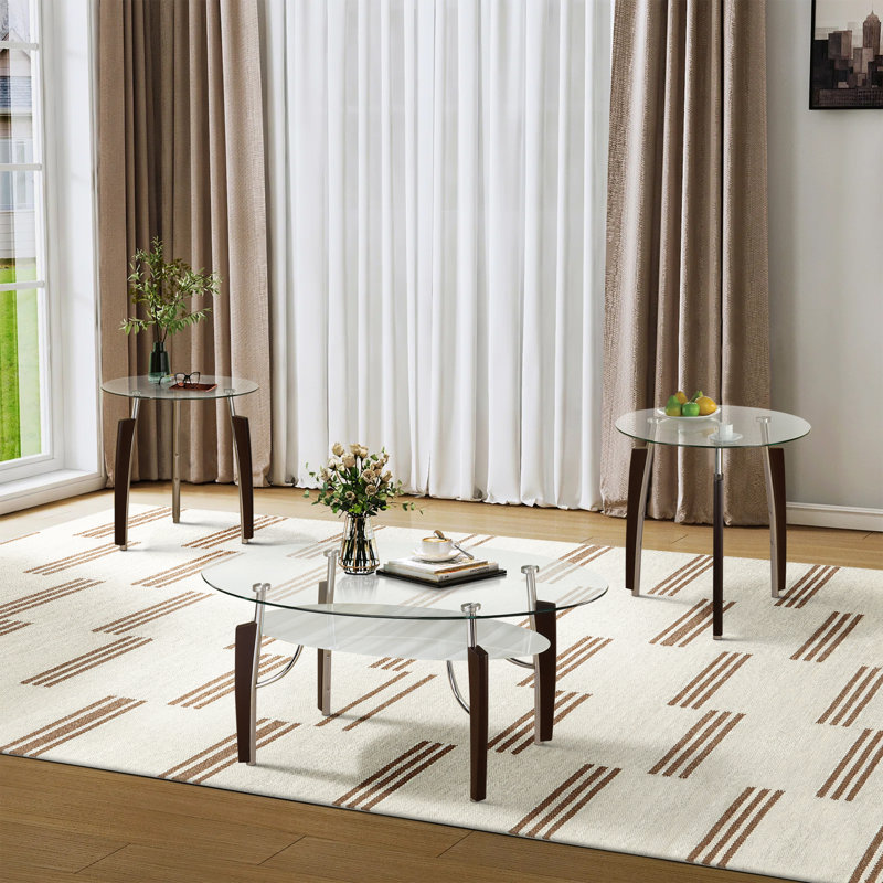 Aaliya 3 - Piece Glass Top Living Room Table Set