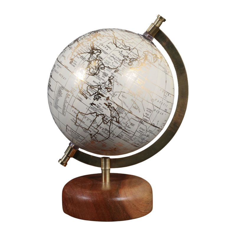 Sculpture en forme de globe décoratif avec base en bois pour la décoration intérieure - Accent moderne pour le salon, le bureau ou la tablette - 10 po