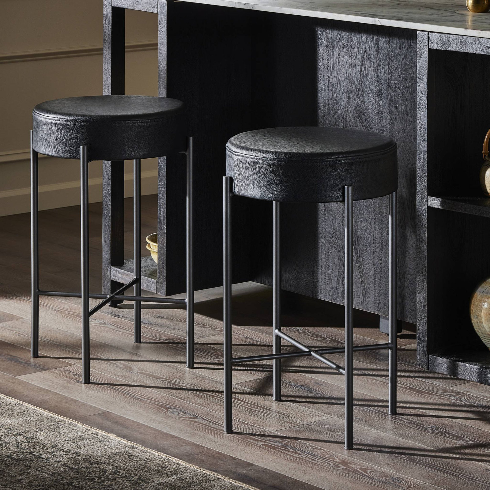 Eugenia " Bar Stool, Leather - Black, Counter Stool (26" Seat Height)